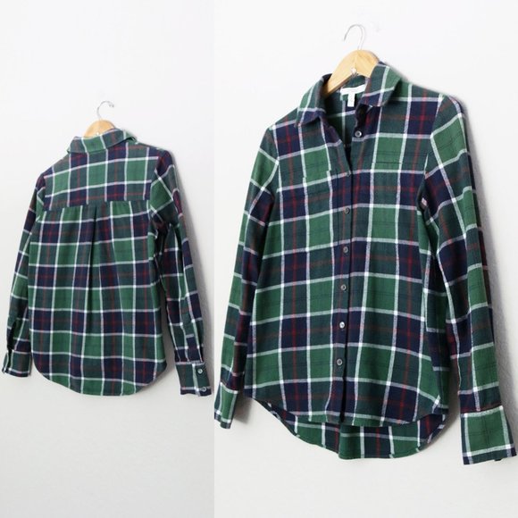 DEREK LAM 10 CROSBY Green Navy Blue Tartan Plaid Button Down Shirt 4 100% Cotton - Picture 1 of 15